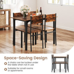 Costway Dining Table Set For 4 Modern Kitchen Dining Room Furniture W/ Metal Frame-Brown - thumbnail 8