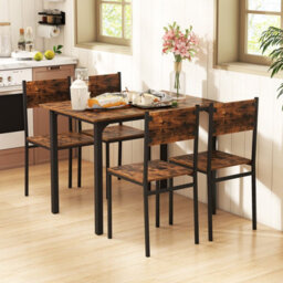Costway Dining Table Set For 4 Modern Kitchen Dining Room Furniture W/ Metal Frame-Brown - thumbnail 3