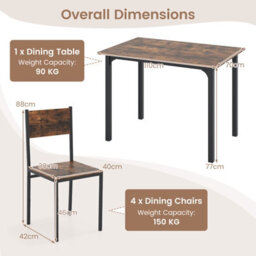 Costway Dining Table Set For 4 Modern Kitchen Dining Room Furniture W/ Metal Frame-Brown - thumbnail 2
