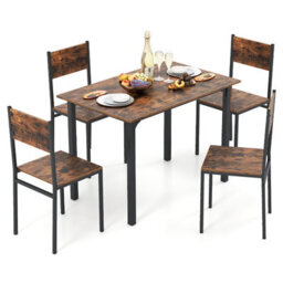 Costway Dining Table Set For 4 Modern Kitchen Dining Room Furniture W/ Metal Frame-Brown - thumbnail 1