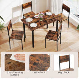 Costway Dining Table Set For 4 Modern Kitchen Dining Room Furniture W/ Metal Frame-Brown - thumbnail 7