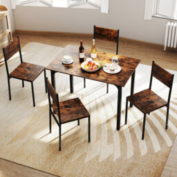 Costway Dining Table Set For 4 Modern Kitchen Dining Room Furniture W/ Metal Frame-Brown - thumbnail 5