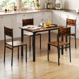 Costway Dining Table Set For 4 Modern Kitchen Dining Room Furniture W/ Metal Frame-Brown - thumbnail 4