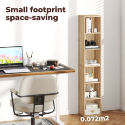 Levede Slim Wooden Bookcase Storage Shelf Organizer For Home Office - thumbnail 6