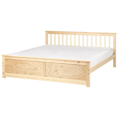 Beliani Bed Pine Wood Olendon 180 X 200 Cm (Eu Super King) Light Brown - image 1