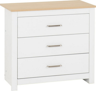 Seconique Portland 3 Drawer Chest In White With Oak Effect Finish - image 1