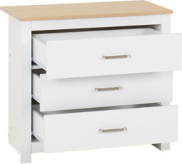 Seconique Portland 3 Drawer Chest In White With Oak Effect Finish - thumbnail 3