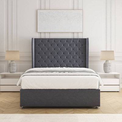 Bsspoke Amelia Divan Bed Set Steel Plush Velvet 54Inch Panel Headboard & Mattress No Drawers In 3Ft 4Ft 4Ft6 5Ft 6Ft - image 1