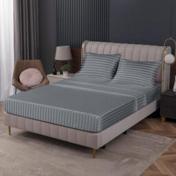Ameha Stripe Fitted Sheet 40 Cm Deep Pocket- Hypoallergenic Easy Care Grey Bed Sheets Uk Super King Bedsheet(180X200C - thumbnail 6