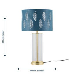 First Choice Lighting Aura - Satin Brass Table Lamp With Teal Fern Cut Out Silver Shade - thumbnail 8