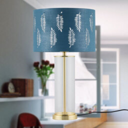First Choice Lighting Aura - Satin Brass Table Lamp With Teal Fern Cut Out Silver Shade - thumbnail 7