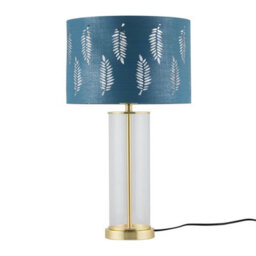 First Choice Lighting Aura - Satin Brass Table Lamp With Teal Fern Cut Out Silver Shade