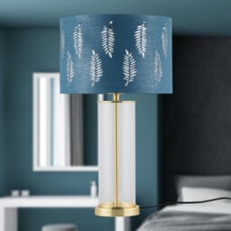 First Choice Lighting Aura - Satin Brass Table Lamp With Teal Fern Cut Out Silver Shade - thumbnail 6