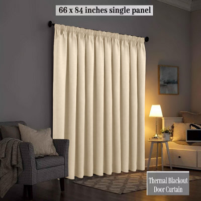 Ameha Cream 230 Gsm Plain Thermal Blackout Pencil Pleat Door Curtain For Bedroom Single Panel Energy Saving 66'' X 84'' Uk Home - image 1