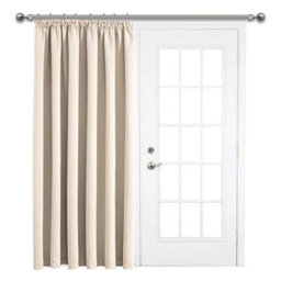 Ameha Cream 230 Gsm Plain Thermal Blackout Pencil Pleat Door Curtain For Bedroom Single Panel Energy Saving 66'' X 84'' Uk Home - thumbnail 2