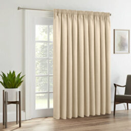 Ameha Cream 230 Gsm Plain Thermal Blackout Pencil Pleat Door Curtain For Bedroom Single Panel Energy Saving 66'' X 84'' Uk Home - thumbnail 3