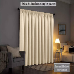 Ameha Cream 230 Gsm Plain Thermal Blackout Pencil Pleat Door Curtain For Bedroom Single Panel Energy Saving 66'' X 84'' Uk Home - thumbnail 1