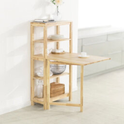 Sobuy Fwt70-N, Folding Rubber Wood Dining Table Kitchen Table With 5 Storage Shelves, Wood Veneer,w134Xd64Xh13.5 - thumbnail 2