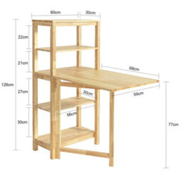 Sobuy Fwt70-N, Folding Rubber Wood Dining Table Kitchen Table With 5 Storage Shelves, Wood Veneer,w134Xd64Xh13.5 - thumbnail 3