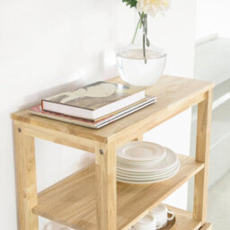 Sobuy Fwt70-N, Folding Rubber Wood Dining Table Kitchen Table With 5 Storage Shelves, Wood Veneer,w134Xd64Xh13.5 - thumbnail 4