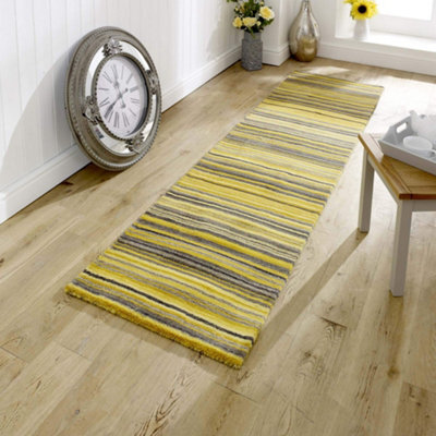 Melrose Mubai Stripe Wool Made Ochre Runner Area Rug 060/230Cm - image 1