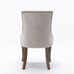 HomeTouch Set Of 4 Luxe Upholstered Dining Chairs, Plush Comfort Kitchen Chairs With Vintage Nailhead Trim & Oak Wood Legs Beige - thumbnail 9