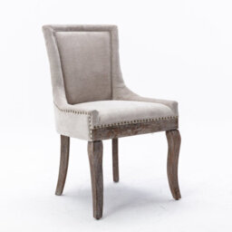 HomeTouch Set Of 4 Luxe Upholstered Dining Chairs, Plush Comfort Kitchen Chairs With Vintage Nailhead Trim & Oak Wood Legs Beige - thumbnail 5