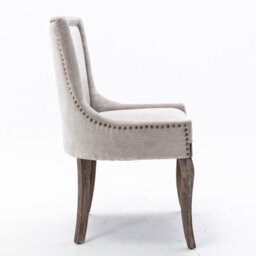 HomeTouch Set Of 4 Luxe Upholstered Dining Chairs, Plush Comfort Kitchen Chairs With Vintage Nailhead Trim & Oak Wood Legs Beige - thumbnail 7