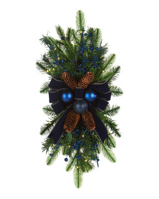 WeRChristmas 60 Cm Pre-Lit Navy Christmas Garland Swag, 30 Warm White Leds - image 1
