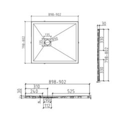 Royal Bathrooms Luxor Rectangular White Slate Effect Stone Shower Tray 900 X 800 X 30mm With Waste & White Grate - thumbnail 8