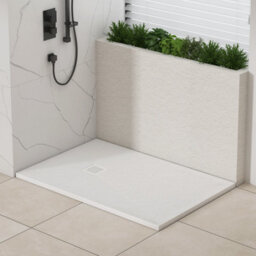 Royal Bathrooms Luxor Rectangular White Slate Effect Stone Shower Tray 900 X 800 X 30mm With Waste & White Grate - thumbnail 4