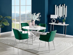 Furniturebox Uk Novara White High Gloss 120Cm Round Dining Table & 4 Green Calla Silver Leg Chairs - thumbnail 1