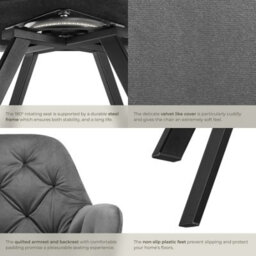 Tectake 1 Armchair Lucia - Padded, Quilted Pattern, 180 Degree Swivel Chair  - Anthracite - thumbnail 5