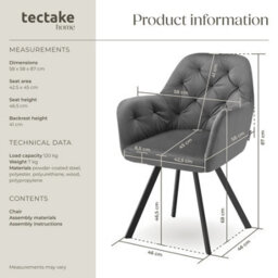 Tectake 1 Armchair Lucia - Padded, Quilted Pattern, 180 Degree Swivel Chair  - Anthracite - thumbnail 6