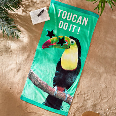Catherine Lansfield Toucan Do It Absorbent Beach Towel Green 76X160Cm - image 1