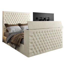 Capella Upholstered Soft Velvet  Cream Tv Bed Frame - thumbnail 4