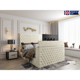 Capella Upholstered Soft Velvet  Cream Tv Bed Frame - thumbnail 7