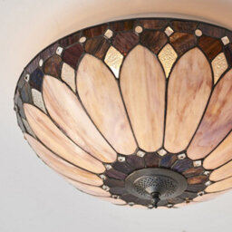 Tiffany Glass Semi Flush Ceiling Light Cream Bronze Round Inverted Shade I00036 - thumbnail 3