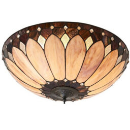 Tiffany Glass Semi Flush Ceiling Light Cream Bronze Round Inverted Shade I00036