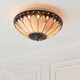 Tiffany Glass Semi Flush Ceiling Light Cream Bronze Round Inverted Shade I00036 - thumbnail 4