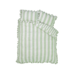 Catherine Lansfield Seersucker Frill Stripe King Duvet Cover Set With Pillowcases Green - thumbnail 5