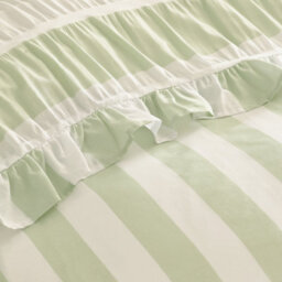 Catherine Lansfield Seersucker Frill Stripe King Duvet Cover Set With Pillowcases Green - thumbnail 4