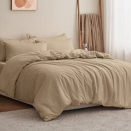 Moonlight Bedding Plain Microfibre 3 Piece Duvet Cover Set With Fitted Sheet, Single (Beige, 135X200Cm)