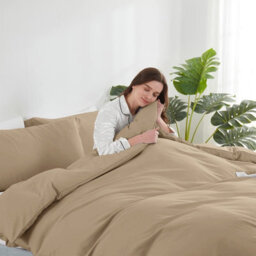 Moonlight Bedding Plain Microfibre 3 Piece Duvet Cover Set With Fitted Sheet, Single (Beige, 135X200Cm) - thumbnail 2