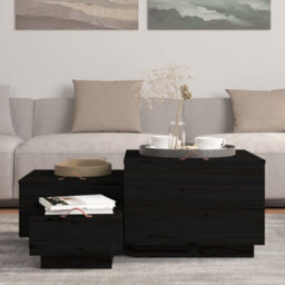 Berkfield Storage Boxes With Lids 3 Pcs Black Solid Wood Pine - thumbnail 3