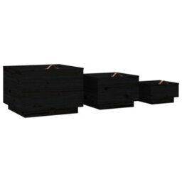 Berkfield Storage Boxes With Lids 3 Pcs Black Solid Wood Pine - thumbnail 5