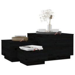 Berkfield Storage Boxes With Lids 3 Pcs Black Solid Wood Pine - thumbnail 4