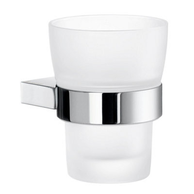 Smedbo Frosted Glass Tumbler With Polished Chrome Wall Mount Holder - image 1