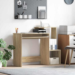 Berkfield Modern Sonoma Oak Computer Desk Sonoma Oak Mdf With Oak Veneer Medium - thumbnail 2