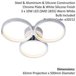 Semi Flush Multi Arm Bathroom Ceiling Light - Chrome Plated & White Diffuser - thumbnail 2